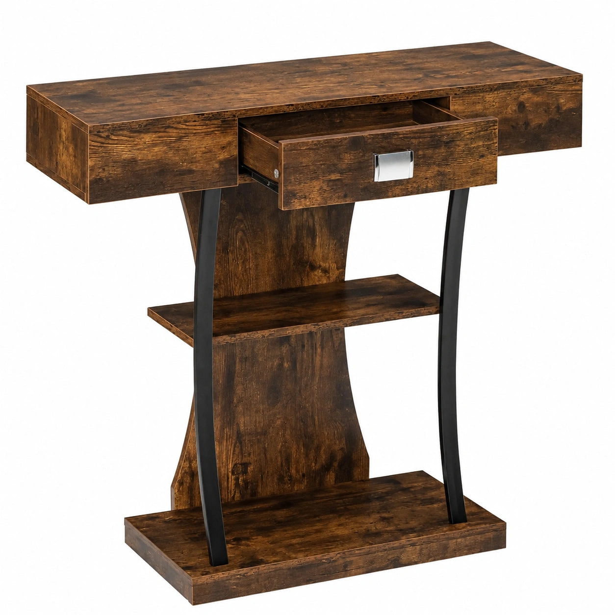 Table, à bascule, avec tiroirs, avec dispositif anti-basculement, 91 x 30 x 88 cm, coloris marron, pour les espaces de vie