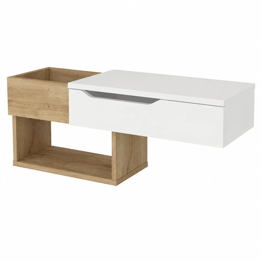 Table console, avec tiroirs, coloris blanc et naturel, pour l’entrée ou le salon