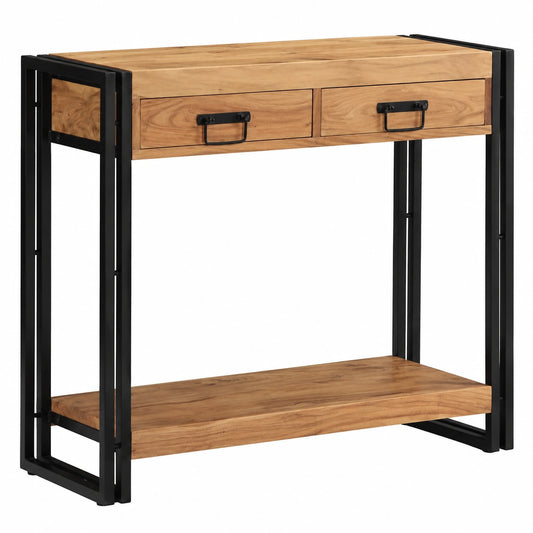 Table, avec rangement, coloris marron, 90 x 33 x 75 cm, pour les espaces de vie
