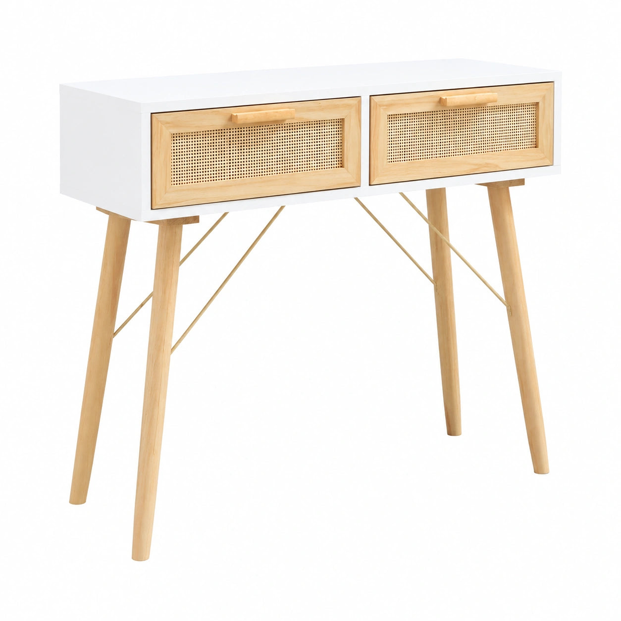 Armoire, avec rangement, en bois massif et résine tressée, 80 x 30 x 75 cm, coloris blanc et naturel, pour la chambre