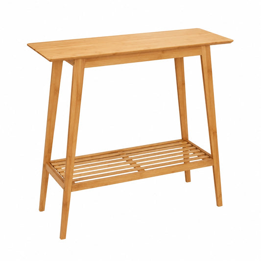 Table console, avec étagères, en bambou, 80 x 76 x 30 cm, coloris naturel, pour l’entrée ou le salon