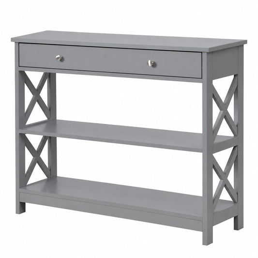 Table, avec rangement, avec tiroirs, avec étagères, coloris gris, 100 x 30 x 80 cm, pour les espaces de vie