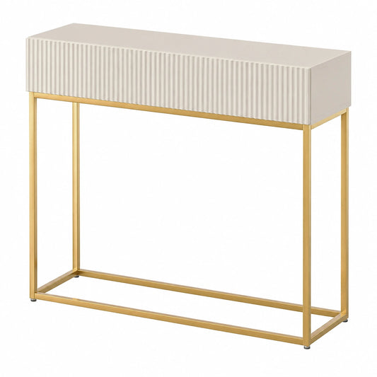 Table console, avec tiroirs, 90 x 79 cm, coloris gris et beige, pour l’entrée ou le salon