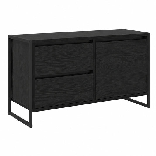 Meuble TV, avec rangement, en chêne, coloris noir, 100 x 36 x 49,5 cm, pour le salon