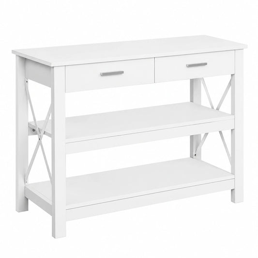 Table, avec tiroirs, avec étagères, en métal, coloris blanc, 105 x 40 x 76 cm, pour les espaces de vie