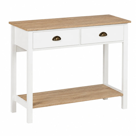 Table console, avec tiroirs, avec étagères, coloris blanc, pour l’entrée ou le salon