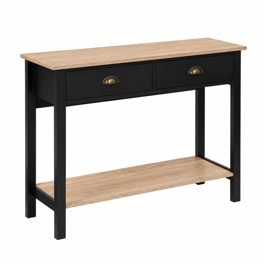 Table console, avec tiroirs, avec étagères, coloris noir, pour l’entrée ou le salon