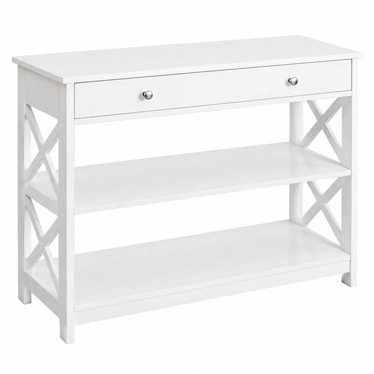 Table, avec tiroirs, avec étagères, coloris blanc, pour les espaces de vie