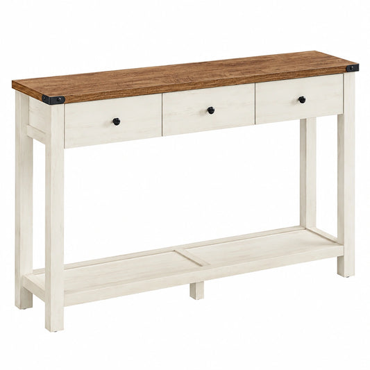 Table, avec rangement, avec tiroirs, avec étagères, coloris blanc et marron, pour les espaces de vie